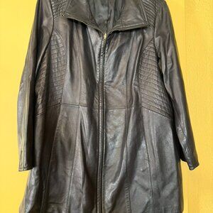 Ellen Tracy Women's Long Zip Leather Jacket, Black Size 3X Plus
